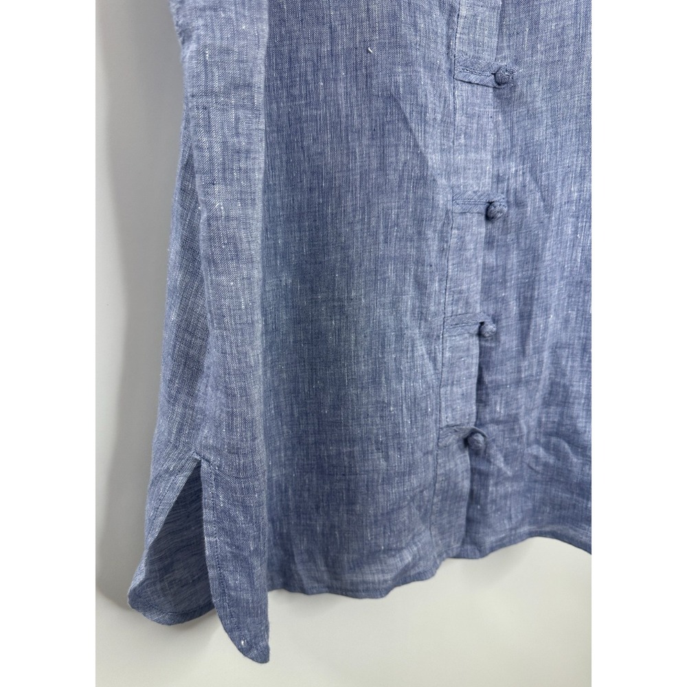 J. Jill Love Linen Blue Sleeveless Frog Closure Tunic Top M Medium Button Front - Picture 6 of 11